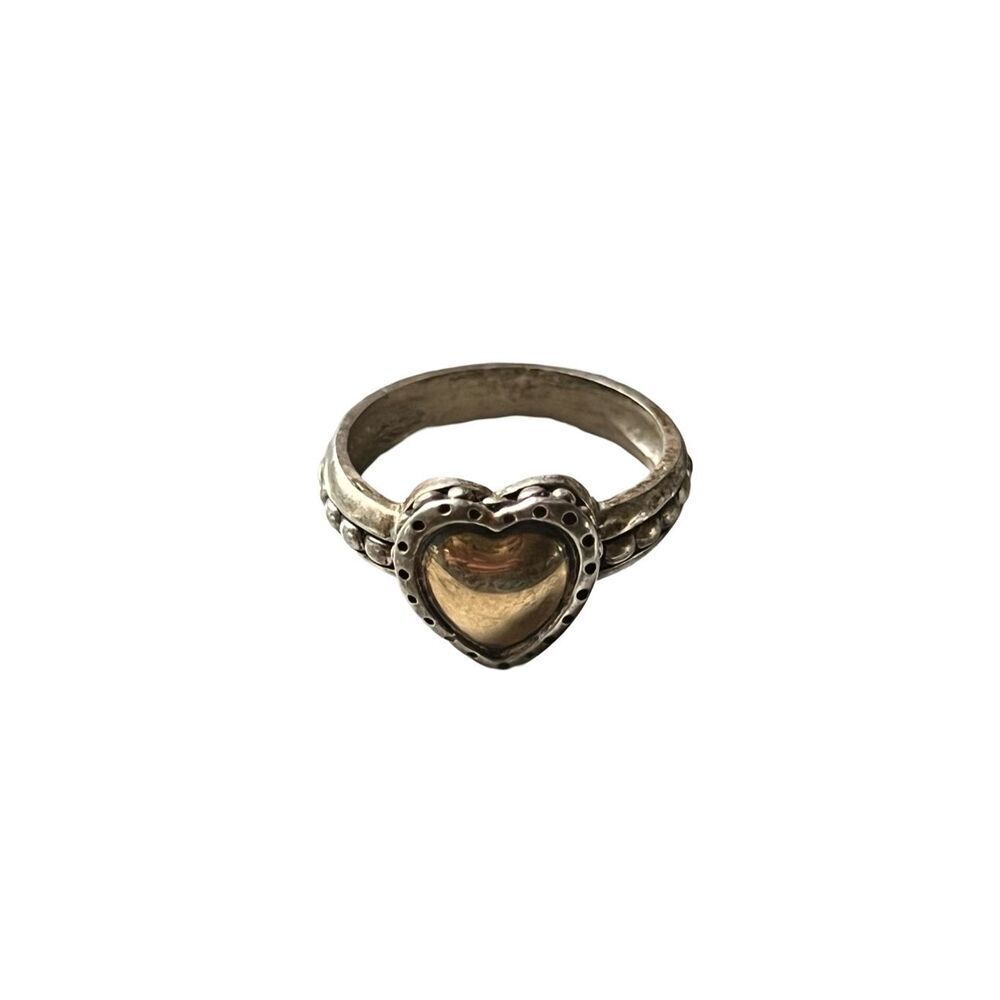Designer Ring Signed Carol Felley Sterling Silver & 14K Gold Vtg Two Tone Heart
